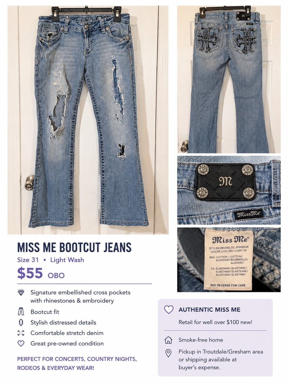 Miss Me Light Blue Embellished Bootcut Jeans